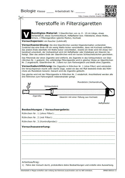 Teerstoffe in Filterzigaretten