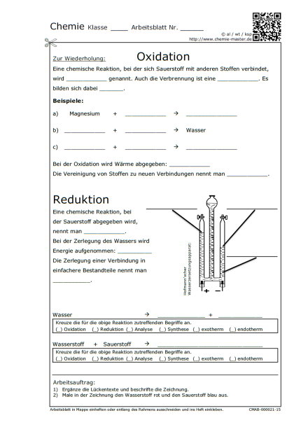 Reduktion - Oxidation (Hofmannscher Wasserzersetzungsapparat)