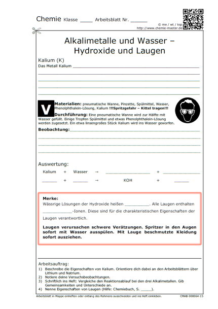 Alkalimetalle und Wasser - Hydroxide und Laugen (Kalium)