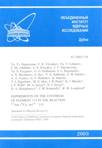 Bericht über die Experimente zur Synthese des Elements 115 (2003).