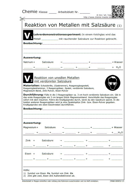 Reaktionen von Metallen mit Salzsäure (E-Kurs)